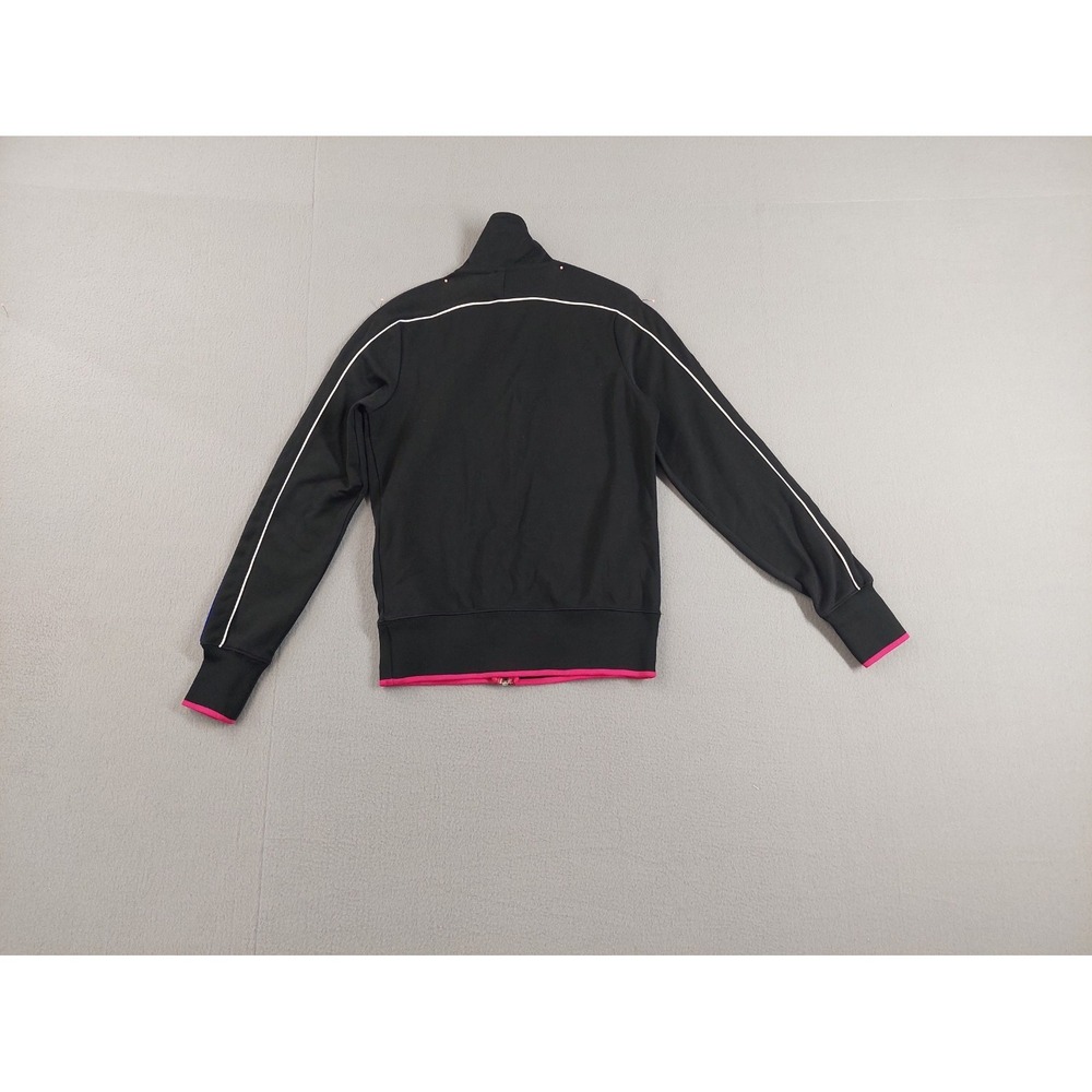 Nike Women Track Jacket M Black Pink Swoosh Logo Full Zip Mock Neck Retro Y2K - Picture 12 of 16